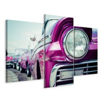 Schilderij - Retro stijl autokoplamp in Cuba, 3 luik, premium print - thumbnail