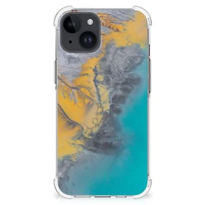 iPhone 15 Anti-Shock Hoesje Marble Blue Gold iPhone 15 Anti-Shock Hoesje Marble Blue Gold