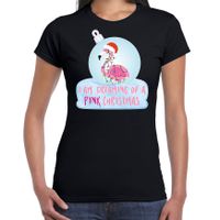 Flamingo Kerstbal shirt / Kerst outfit I am dreaming of a pink Christmas zwart voor dames - thumbnail