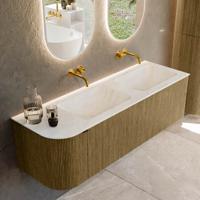 Badmeubel Mondiaz Kurve-Dlux | 145 cm cm | Meubelkleur Dusk | Wastafelkleur Opalo | Solid surface | Dubbel / Rechts spoelbak | Zonder kraangat(en)
