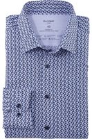 OLYMP Luxor 24/Seven Dynamic Flex Modern Fit Jersey shirt blauw/wit, Motief - thumbnail