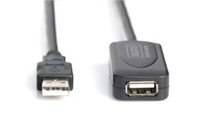Digitus USB-kabel USB 2.0 USB-A bus, USB-A stekker 20.00 m Zwart Met USB, Met verlengkabel DA-73102
