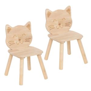 Kinder stoeltje Katje/poes - 2x - naturel - hout - D30 x H50 cm - bijzet stoeltjes