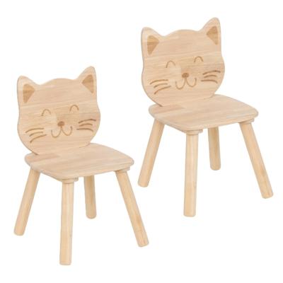 Kinder stoeltje Katje/poes - 2x - naturel - hout - D30 x H50 cm - bijzet stoeltjes Kinder stoeltje Katje/poes - 2x - naturel - hout - D30 x H50 cm - bijzet stoeltjes