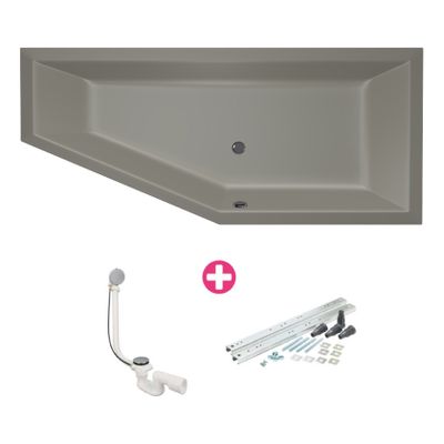 Ruimtebesparend bad Xenz Society compact | Rechts | 170x75 cm | Incl.Badafvoer | Met overloop | Acryl | Cement mat