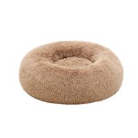 Wasbaar donutvormig hondenbed met zacht pluche, Kameel bruin / L 70 x B 70 x H 20 cm