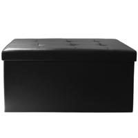Hocker/poef Essestiel - opvouwbaar - zwart - opbergen - MDF/polyester - 76 x 37 cm