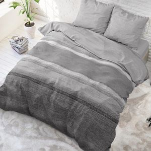 Sleeptime Flanel Dekbedovertrek Stone Stripe Grey-Lits-jumeaux (240 x 200/220 cm)