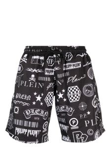 Philipp Plein short de bain à logo imprimé - Noir