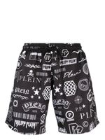 Philipp Plein short de bain à logo imprimé - Noir - thumbnail