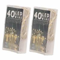 Draadverlichting - 2x - 40 lampjes - warm wit - batterij - 420 cm - Lichtdraden - kerstverlichting