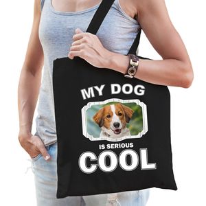 Katoenen tasje my dog is serious cool zwart - Kooiker honden cadeau tas - Feest Boodschappentassen