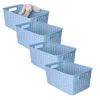 Opbergmandje of kledingmandje - 4x - rotan kunststof - blauw - 19 x 29 x 13 cm