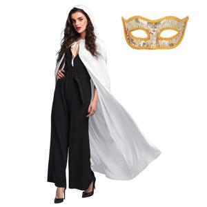 Carnaval gemaskerd bal verkleedkleding - Oogmasker goud - Cape/mantel in het wit - volwassenen