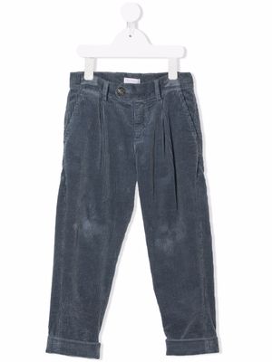 Brunello Cucinelli Kids pantalon droit en velours côtelé - Bleu