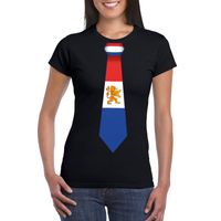 Zwart t-shirt met Nederland vlag stropdas dames - thumbnail