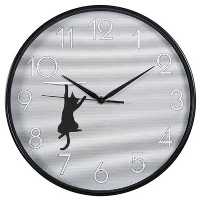 Ostaria Wandklok/muur klok - glurende kat - D30 cm - kunststof - zwart - keuken/kamer