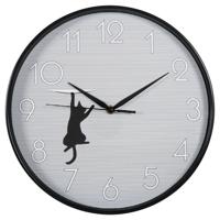 Ostaria Wandklok/muur klok - glurende kat - D30 cm - kunststof - zwart - keuken/kamer
