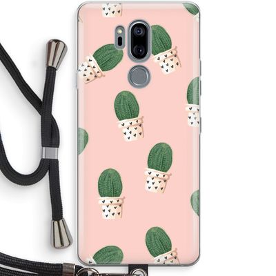 Cactusprint roze: LG G7 Thinq Transparant Hoesje met koord