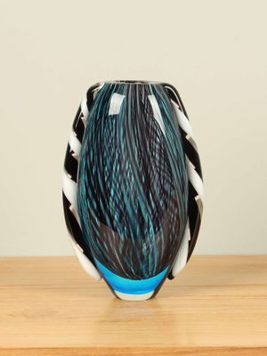 Vaasje blauw/zwart GL10760, 22 cm