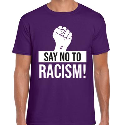 Verkleed T-shirt heren - Say no to racism - paars - protest t-shirt - demonstratie shirt Verkleed T-shirt heren - Say no to racism - paars - protest t-shirt - demonstratie shirt
