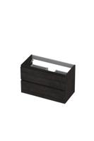 Onderkast INK 2 laden greeploos met houten keerlijst 80 cm x 40 cm x 52 cm Houtskool eiken 1257018