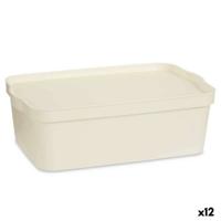Opbergbak met Deksel Kipit Crème Plastic 14 L (12 Stuks)