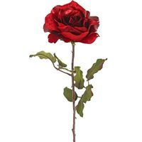 Kunstbloem roos Glamour - rood satijn - 61 cm - kunststof steel - decoratie bloemen   - - thumbnail