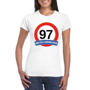 Verkeersbord 97 jaar t-shirt wit dames