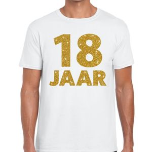 18 jaar goud glitter verjaardag kado shirt wit heren