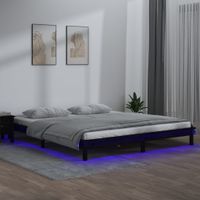 Bedframe LED massief hout zwart 200x200 cm