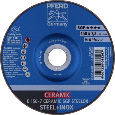 PFERD TOOLS 69901759 E 150-7 CERAMIC SGP STEELOX Afbraamschijf gebogen Diameter 150 mm Boordiameter 22.23 mm RVS, Staal 10 stuk(s)