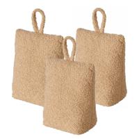 Deurstopper zak - 3x - 1 kilo - licht bruin - pluche/teddy stof - 20 x 10 cm