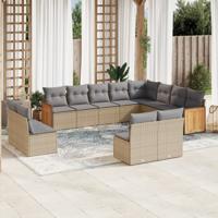 12-delige Loungeset met kussens poly rattan beige