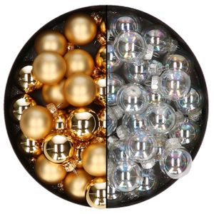 Mini kerstballen - 48x st - transparant parelmoer en goud - 2,5 cm - glas