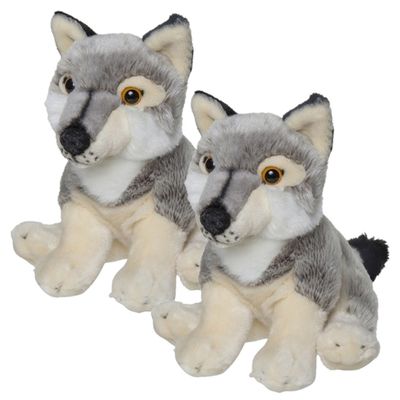 2x stuks pluche grijze wolf/wolven knuffel 22 cm speelgoed