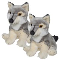 2x stuks pluche grijze wolf/wolven knuffel 22 cm speelgoed