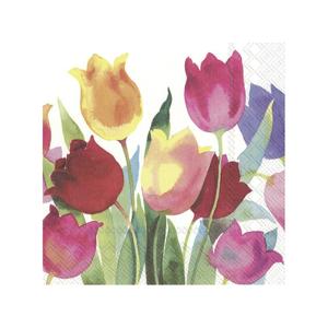 Feest servetten tulp - 20x - 3-laags - gekleurd - 33 x 33 cm - Pasen/Lente