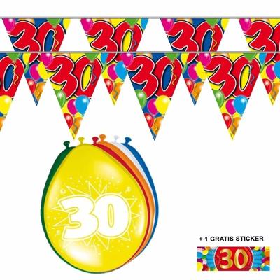 Shoppartners 30 jaar versiering set - kamer - 2x vlaggenlijnen - 8x ballonnen - gratis sticker
