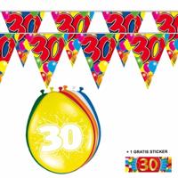 Shoppartners 30 jaar versiering set - kamer - 2x vlaggenlijnen - 8x ballonnen - gratis sticker