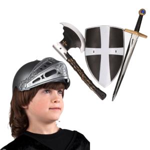 Ridders Carnaval verkleedset voor kinderen - Ridderhelm - Zwaard/Bijl - Schild - Kunststof