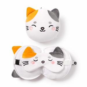 Relaxeazzz Lola de Kat knuffel/reiskussen/slaapmasker - 2-in-1 set - voor kinderen   -