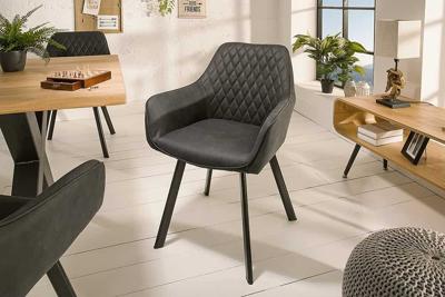 Retro stoel PALERMO antraciet met armleuning en decoratieve stiksels - 39342