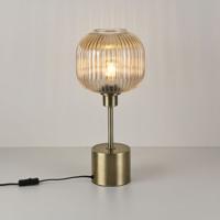 Tafellamp Virello ambra spillo - Luxe lamp die een bol van geribbeld amberkleurig glas draagt - Zonder lichtbron