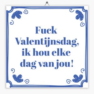 Spreuk tegeltje fuck Valentijnsdag, ik hou elke dag van jou!