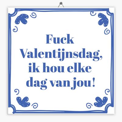 Spreuk tegeltje fuck Valentijnsdag, ik hou elke dag van jou!