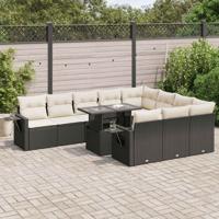 11-delige Loungeset met kussens poly rattan zwart