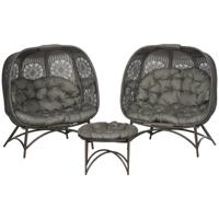 Outsunny Tuinmeubelset, 2 rieten stoelen met bijzettafel, inklapbaar, zitkussens, metalen frame, kleur: zand