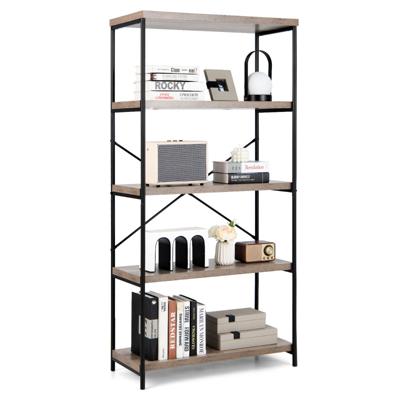 Boekenkast met 5 Niveaus Staand Rek met Metalen Frame Vrijstaande Plank Kantoorplank 79 x 35 x 160 cm Industrieel Design Grijs