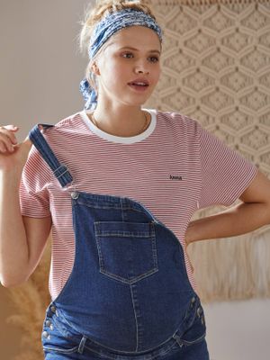 Personaliseerbare gestreept zwangerschaps- en borstvoedings t-shirt in katoen rood gestreept